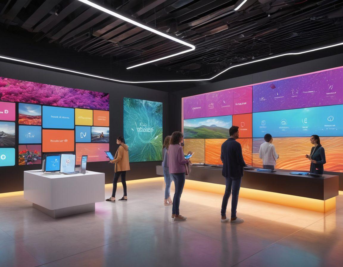 A futuristic digital landscape showcasing diverse customers engaging with virtual help assistants and chatbots. Include vibrant screens displaying real-time interactions and diverse individuals using various devices, all connected through a network of colorful digital lines. The scene conveys a sense of modernity and resourcefulness, symbolizing easy navigation through online assistance. super-realistic. vibrant colors. 3D.