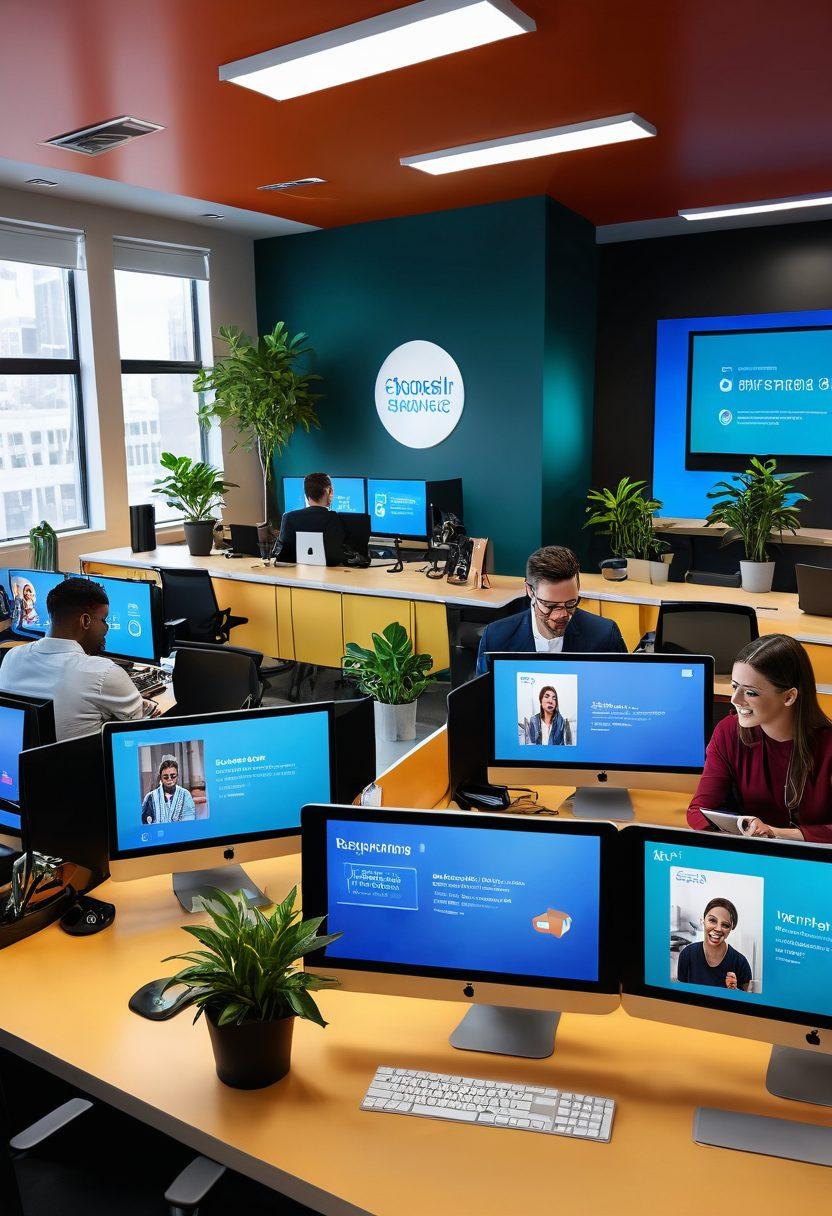 A warm and inviting virtual support center with friendly customer service representatives engaging with clients via chat and video. The scene includes diverse individuals expressing gratitude, surrounded by digital resource tabs and helpful icons. Bright colors to convey a sense of positivity and community. Provide a sense of connectedness in a modern workspace backdrop. super-realistic. vibrant colors. digital art.